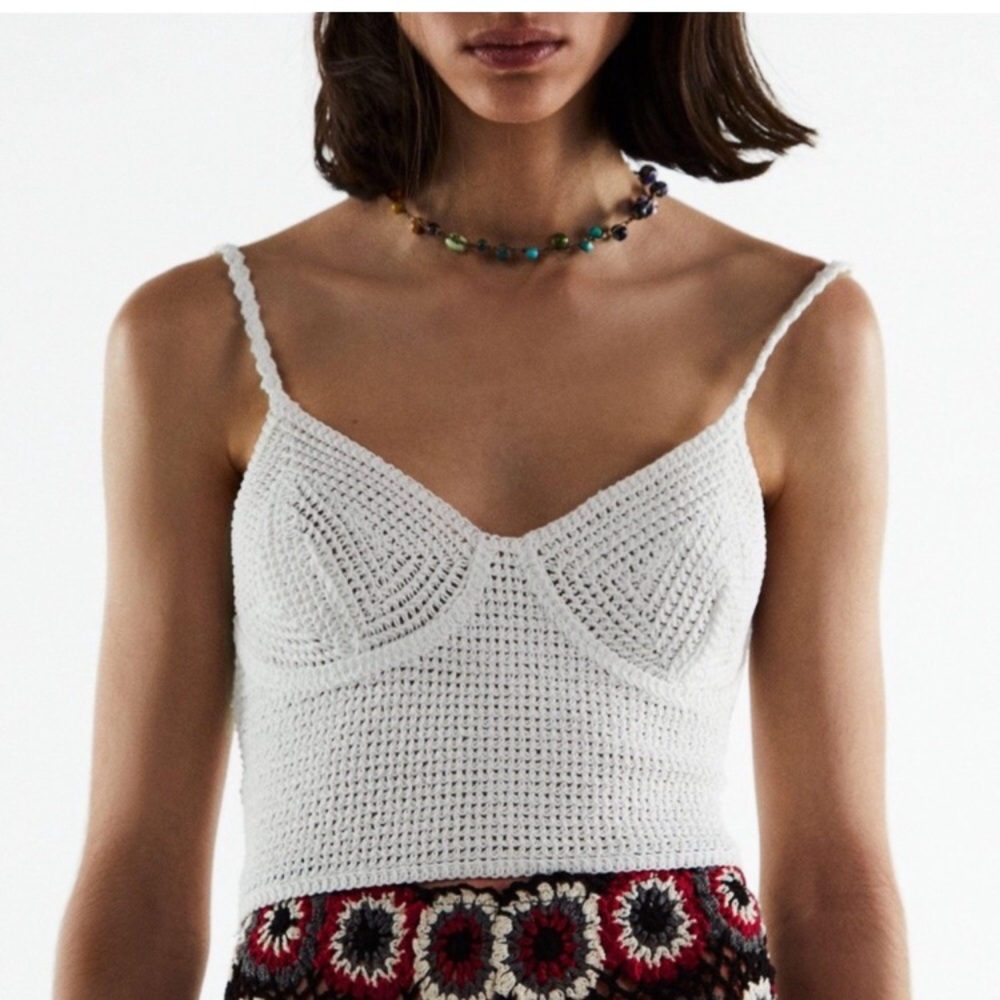 Zara Crochet White Bustier v-neck Crop top sz.S